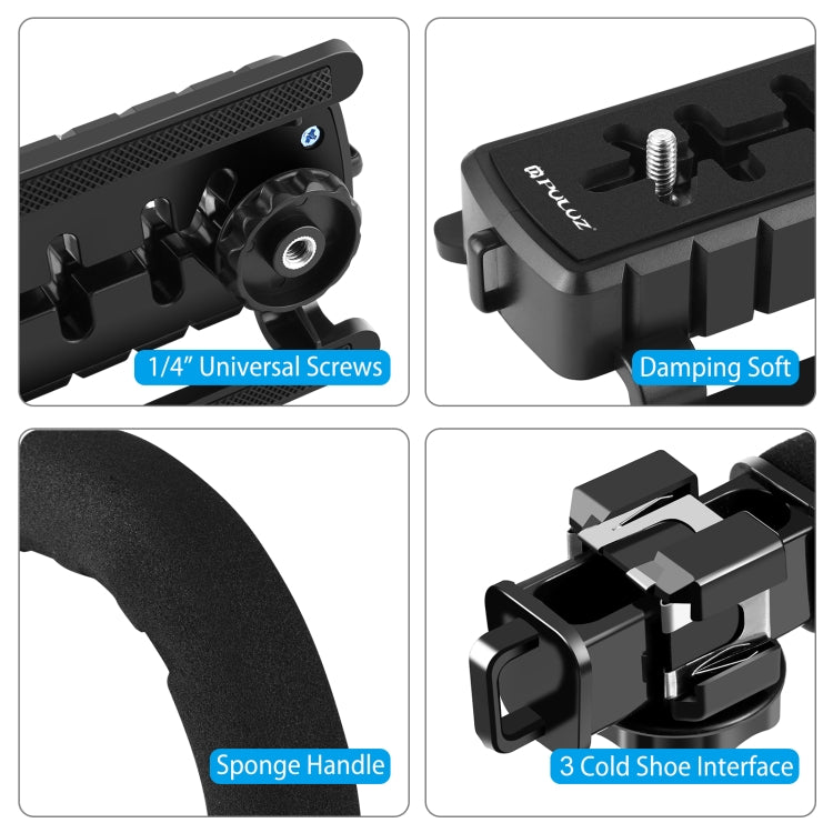 PULUZ U/C Shape Portable Handheld DV Bracket Stabilizer + LED Studio Light + Video Shotgun Microphone Kit with Cold Shoe Tripod Head  for All SLR Cameras and Home DV Camera, Bracket + Mic + LED(AE), Bracket Kits + Mic + LED(US), Bracket Kits + Mic + LED