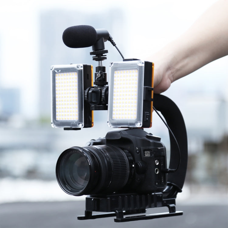 PULUZ U/C Shape Portable Handheld DV Bracket Stabilizer + LED Studio Light + Video Shotgun Microphone Kit with Cold Shoe Tripod Head  for All SLR Cameras and Home DV Camera, Bracket + Mic + LED(AE), Bracket Kits + Mic + LED(US), Bracket Kits + Mic + LED