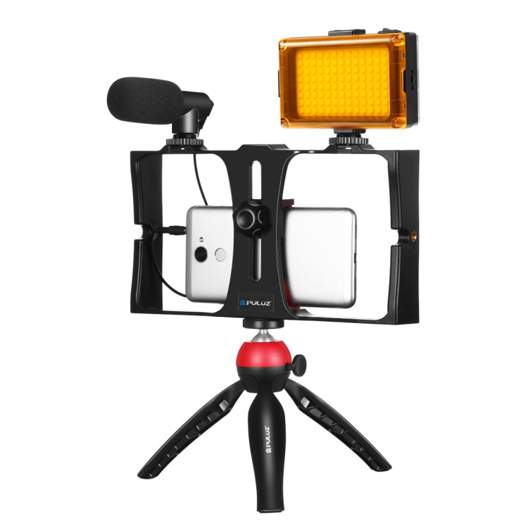 PULUZ 4 in 1 Vlogging Live Broadcast LED Selfie Light Smartphone Video Rig Kits with Microphone + Tripod Mount + Cold Shoe Tripod Head for iPhone, Galaxy, Huawei, Xiaomi, HTC, LG, Google, and Other Smartphones, 4-in-1(Blue), 4 in 1, 4-in-1(US)         ...