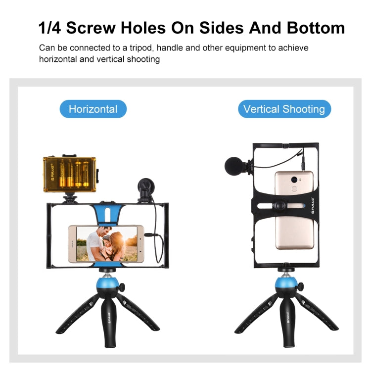 PULUZ 4 in 1 Vlogging Live Broadcast LED Selfie Light Smartphone Video Rig Kits with Microphone + Tripod Mount + Cold Shoe Tripod Head for iPhone, Galaxy, Huawei, Xiaomi, HTC, LG, Google, and Other Smartphones, 4-in-1(Blue), 4 in 1, 4-in-1(US)         ...