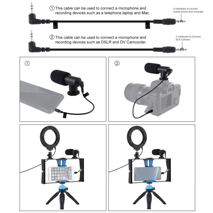 PULUZ 4 in 1 Vlogging Live Broadcast Smartphone Video Rig + 4.7 inch 12cm Ring LED Selfie Light Kits with Microphone + Tripod Mount + Cold Shoe Tripod Head for iPhone, Galaxy, Huawei, Xiaomi, HTC, LG, Google, and Other Smartphones, 4 in 1 Ring LED     ...
