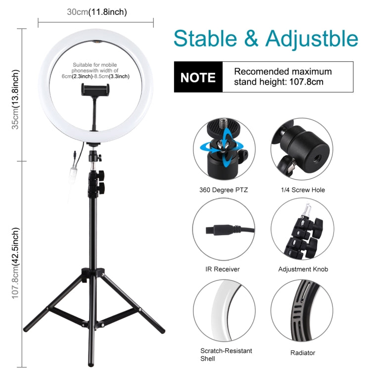 PULUZ 11.8 inch 30cm RGB Light 1.1m Tripod Mount Dimmable LED Ring Vlogging Selfie Photography Video Lights Live Broadcast Kits with Cold Shoe Tripod Ball Head & Phone Clamp, 12 inch RGB+Tripod(EU), 12 inch RGB+Tripod(UK), 11.8 inch RGB+Tripod(AU)     ...