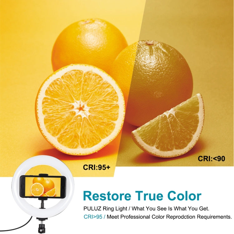 PULUZ 7.9 inch 20cm Light + Desktop Tripod Mount USB 3 Modes Dimmable Dual Color Temperature LED Curved Light Ring Vlogging Selfie Beauty Photography Video Lights with Phone Clamp, 7.9 inch + Desktop Tripod, 7.9 inch+Tripod