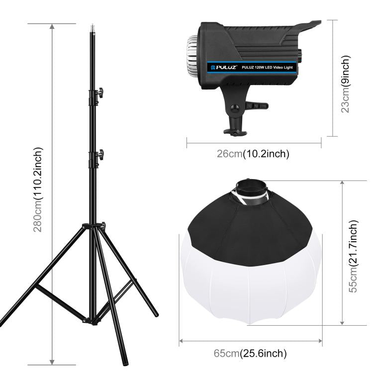 PULUZ 220V 120W Studio Video Light + 2.8m Light Holder + 65cm Foldable Lantern Softbox Photography Kit, 120W 2700K-6500K Light 2.8m Light Holder Kit AU Plug, 120W 2700K-6500K Light 2.8m Light Holder Kit EU Plug                                          ...