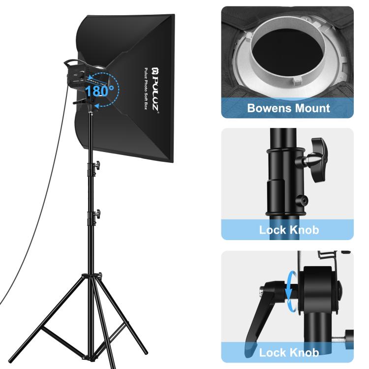 PULUZ 120W Photo Studio Strobe Flash Light Kit with Softbox Reflector & Tripod, Rectangle 120W 2700K-6500K Light Kit AU Plug, Rectangle 120W 2700K-6500K Light Kit EU Plug, Rectangle 120W 2700K-6500K Light Kit UK Plug                                    ...