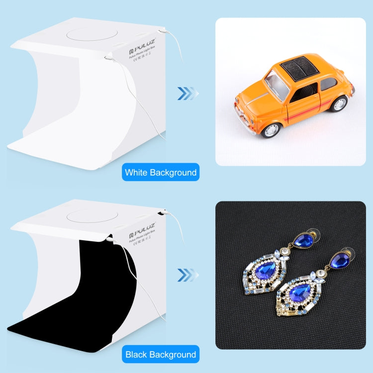 PULUZ 20cm Include 2 LED Panels Folding Portable 1100LM Light Photo Lighting Studio Shooting Tent Box Kit with 2 Colors Backdrops (Black, White), Unfold Size: 24cm x 23cm x 23cm, 2 LED Panels, 20cm with 2 Colors Backdrops (2 LED)