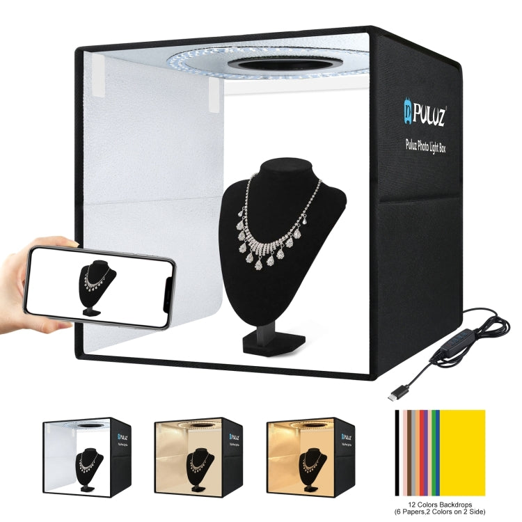 PULUZ 40cm Folding Portable Ring Light PD20W Quick Charge USB Photo Lighting Studio Shooting Tent Box with 6 x Color Backdrops, Size: 40cm x 40cm x 40cm