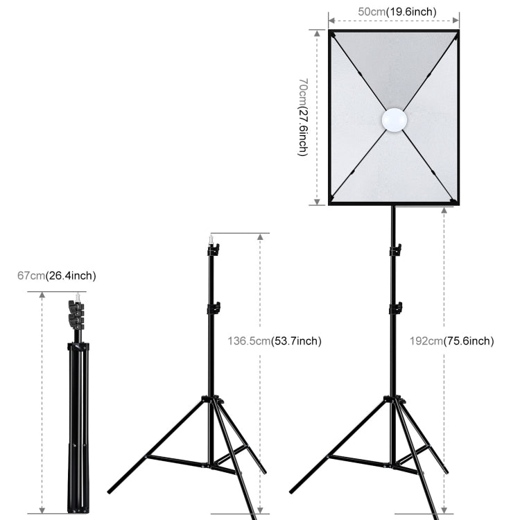 PULUZ 50x70cm Studio Softbox + 2m Tripod Mount + Single 220V E27 30W 5700K White Light LED Bulb Photography Kit, Single Bulb EU Plug, Single Bulb US Plug, Single Bulb EU Plug (RU)