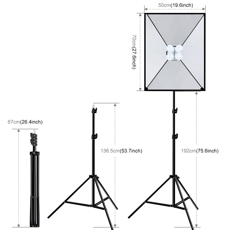 PULUZ 50x70cm Studio Softbox + 2m Tripod Mount + 4 x 220V E27 20W 5700K White Light LED Light Bulb Photography Lighting Kit, 4 x Bulb EU Plug (RU), 4 x Bulb EU Plug, 4 x Bulb US Plug