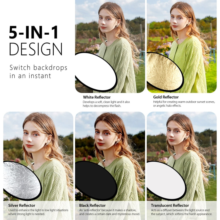 PULUZ 110cm 5 in 1 (Silver / Translucent / Gold / White / Black) Folding Photo Studio Reflector Board, 110cm Reflector(AE), 110cm Reflector