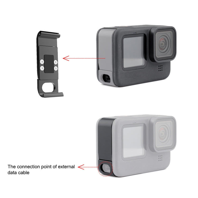 PULUZ Metal Battery Side Interface Cover for GoPro MISSION 1 / 1 PRO / HERO13 Black /12 Black /11 Black /10 Black /9 Black, Metal Plastic Side Cover