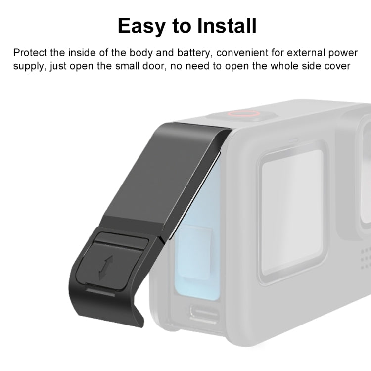 PULUZ POM Plastic Battery Side Interface Cover for GoPro MISSION 1 / 1 PRO / HERO13 Black /12 Black /11 Black /10 Black /9 Black, POM Plastic Side Cover