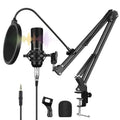 PULUZ Studio Broadcast Professional Singing Microphone Kits with Suspension Scissor Arm & Metal Shock Mount & USB Sound Card, Microphone Kits (Black), Microphone Kits (Gold), Microphone Kits (Silver)