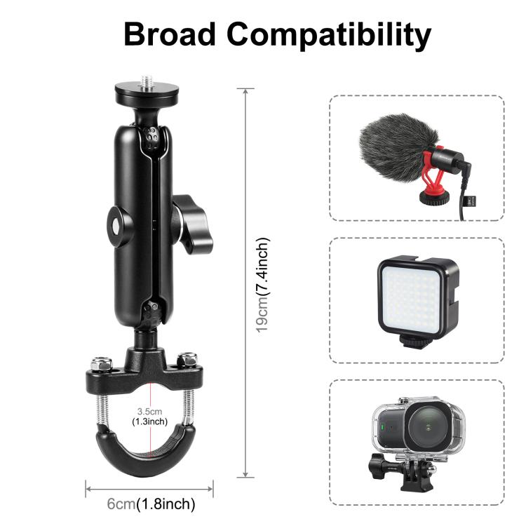 PULUZ Motorcycle Handlebar Fixed Mount U-Bolt Base Holder for DJI, Insta360, GoPro and Other Action Cameras, Handlebar Mount
