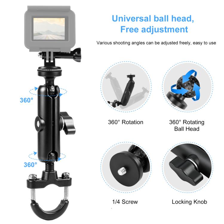 PULUZ Motorcycle Handlebar Fixed Mount U-Bolt Base Holder for DJI, Insta360, GoPro and Other Action Cameras, Handlebar Mount