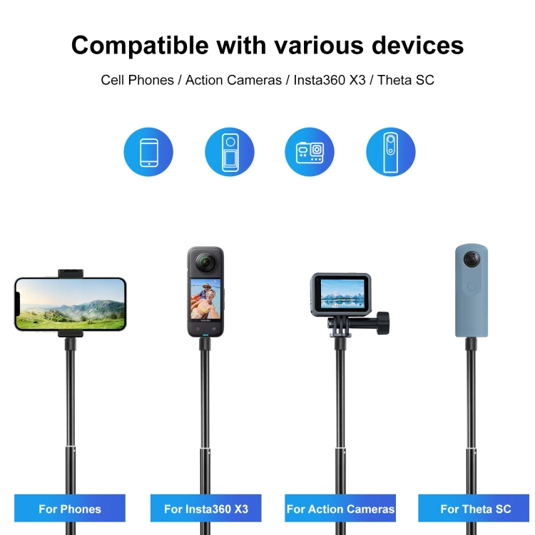PULUZ 73.5cm Metal Selfie Stick Monopod with Invisible Adapter Base & Screw for Insta360 One RS / X2 / X3 / DJI Osmo 360, 70cm Monopod