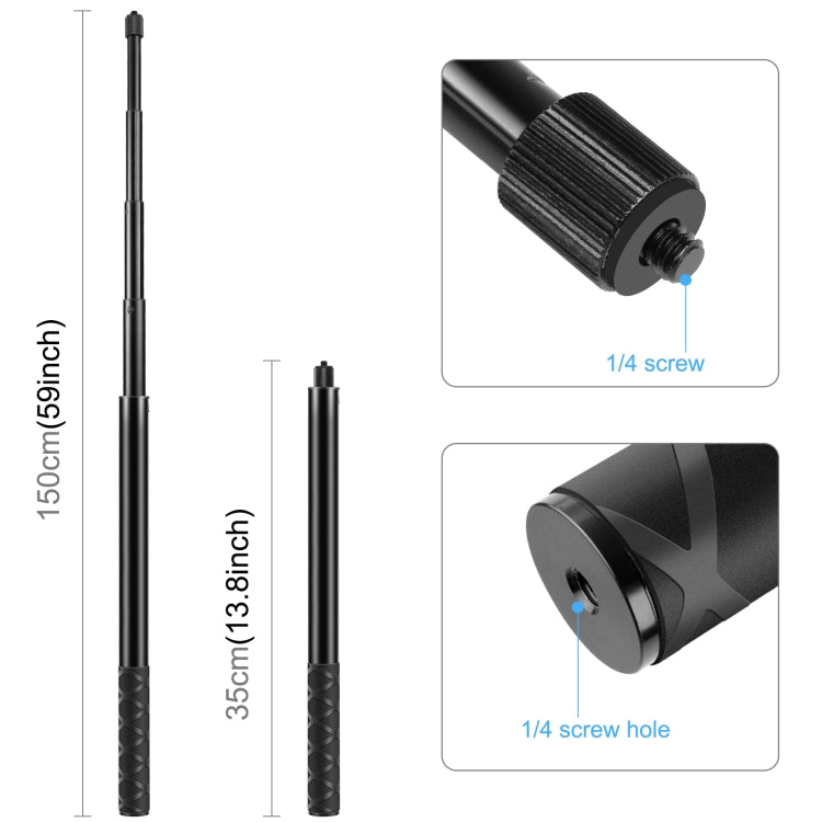 PULUZ 157cm Metal Selfie Stick Monopod  for Insta360 One RS / X2 / X3 / X4 / DJI Osmo 360, 150cm Monopod