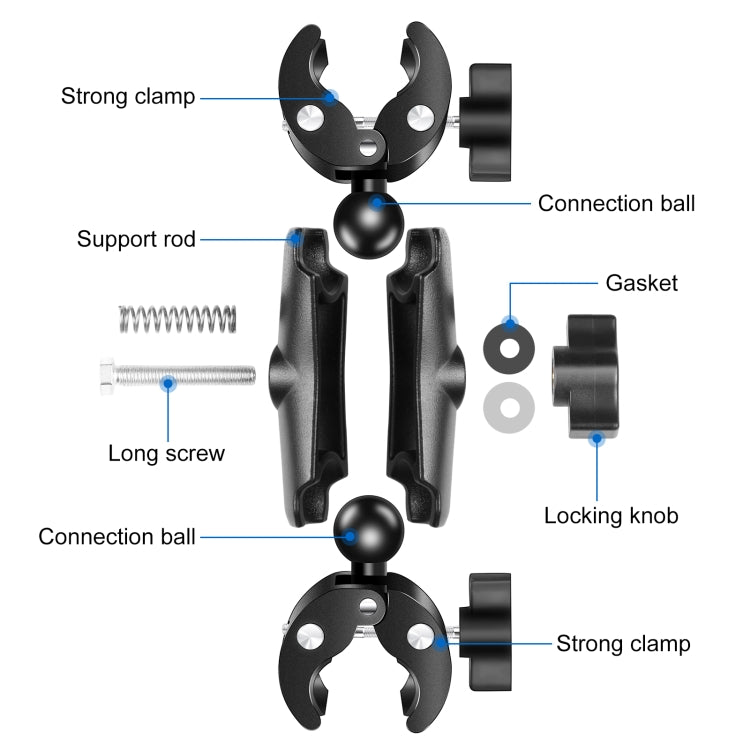 PULUZ Motorcycle Dualheads Crab Clamp Handlebar Fixed Mount for GoPro and Other Action Cameras