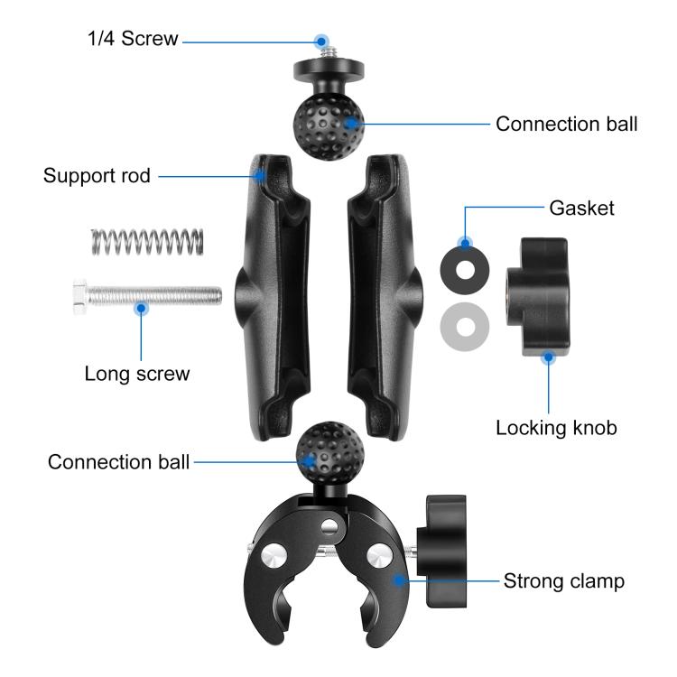 PULUZ Motorcycle Crab Clamp Handlebar Fixed Mount Holder for DJI, Insta360, GoPro and Other Action Cameras, Crab Clamp Mount