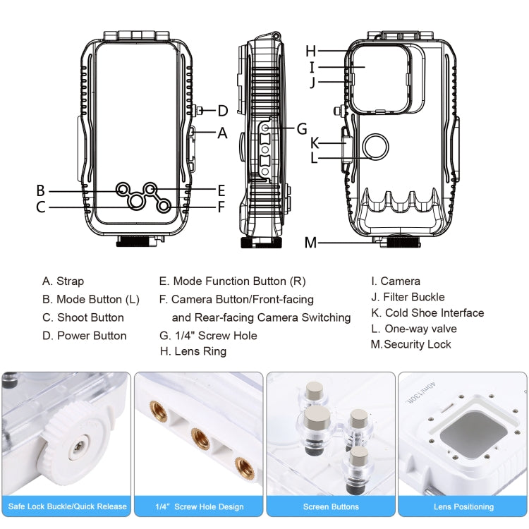 PULUZ 40m/130ft Waterproof Diving Case for iPhone 16 / 15 / 15 Pro / 14 / 14 Pro / 13 / 13 Pro / 12 / 12 Pro, with One-way Valve Photo Video Taking Underwater Housing Cover, For iPhone 16 / 15 / 15 Pro, For iPhone 14 / 14 Pro